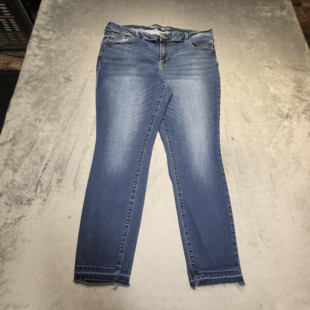 Old‎ Navy Jeans Womens 16 Blue Skinny Crop Distressed Fringe Mid Rise Stretch